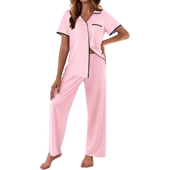 Ekouaer Light Pink Short Sleeve Pajama's Women XL - Picture 6 of 7